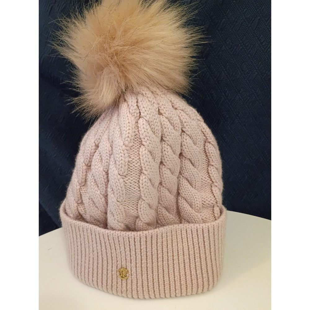 Lululemon Brave The Cold Beanie Pink Merino Wool Cable Knit Faux Fur Pom Hat OS